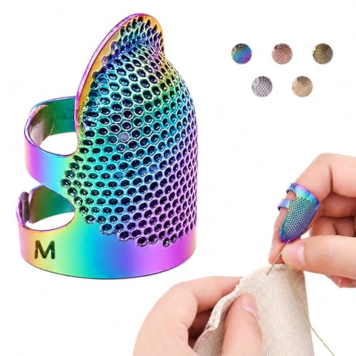 Image of Thimbles for Hand Sewing, Sewing Thimble Kit, Metal Finger Protectors, Thimble Ring for Hand Quilting and Embroidery(Colorful,2Pcs,Medium)