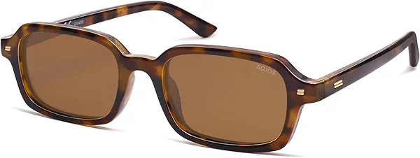 SOJOS Trendy Rectangle Polarized Sunglasses for Women Men, Retro Small Thin Slim Narrow Square Sunnies SJ2610 Brown Tortoise/Brown