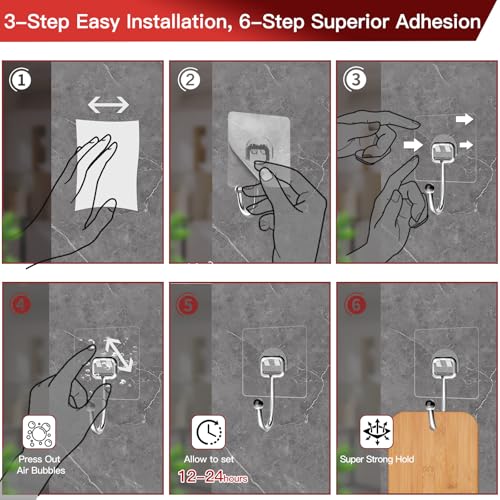 Image of Latoxcaa Large Adhesive Hooks 30-Pack, Heavy Duty 44lb(Max) Wall Hooks for Bathroom, Outdoor, Strong Self-Adhesive Towel & Coat Hooks, Waterproof Transparent Utility Hooks for Home Improvement