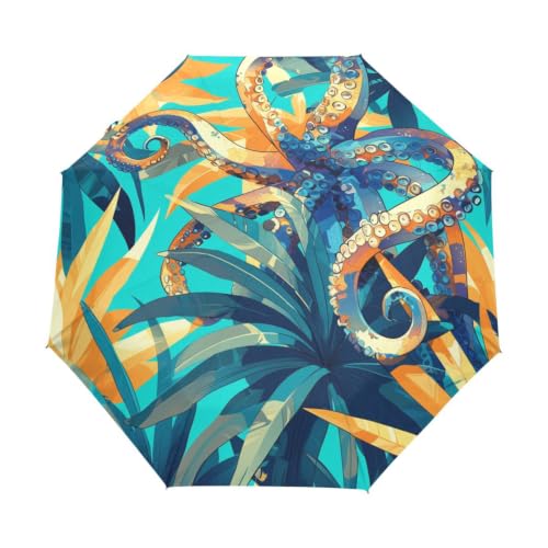 Parapluie enfant poulpe bleu coloré, le cadeau artistique idéal pour filles voyageuses.