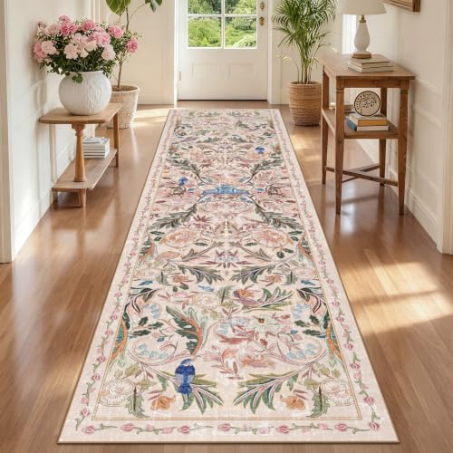 TUKDAK Vogel Teppich Läufer Flur 80x300cm, Rose Tier Küchenläufer Waschbar, Weicher Kurzflor Teppichläufer rutschfest… – Ansicht 1