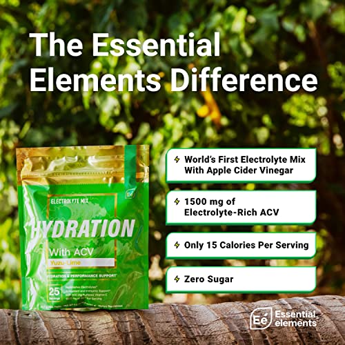 Hydration Powder Packets - Yuzu Lime Flavor | Sugar Free Electrolyte Drink Mix | With Acv & Vitamin C | 25 Stick Packs - By Essential Elements #TOP2
