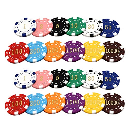 Toyvian 24 peças fichas de pôquer, fichas de fichas de pôquer, número de cassino, moedas impressas,