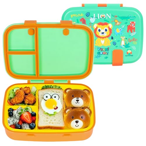 Image of Cute Cartoon Bento Lunch Box for Kids, 800ml /27oz BPA-Free Leak-Proof Food Containers with 3 Compartments, Dishwasher Safe, Back to School Students Lunches Size for Ages 3-7