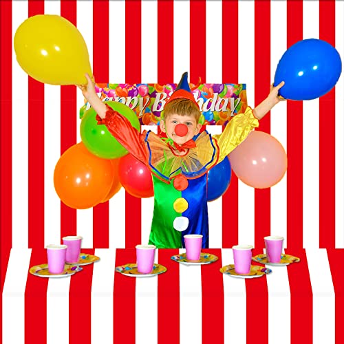 100Ft Long Tablecloth Roll Red and White Striped Tablecloth Carnival Circus Tent Party Supplies Halloween Christmas Plastic Picnic Table Cover for Birthday Party Circus Backdrop Banner Decoration