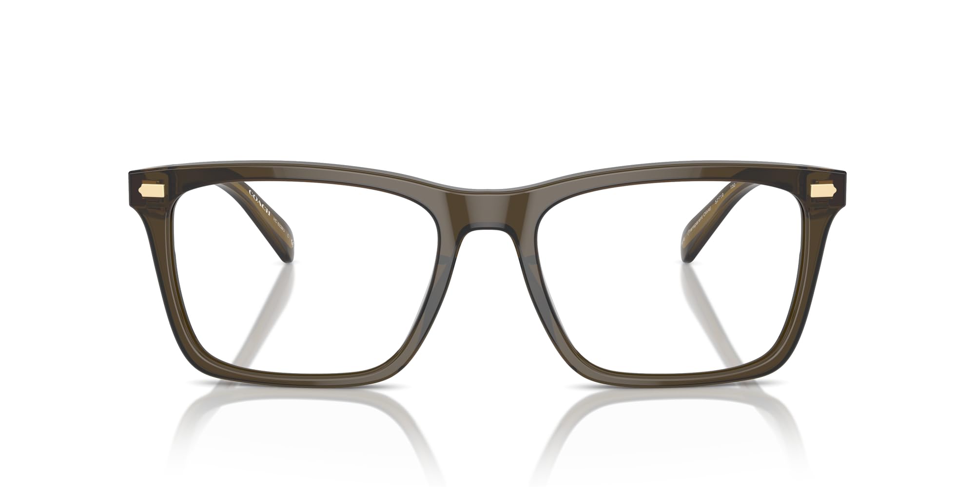 COACH Men's HC6238U Universal Fit Square Prescription Eyewear Frames, Transparent Olive/Demo Lens, 57 mm