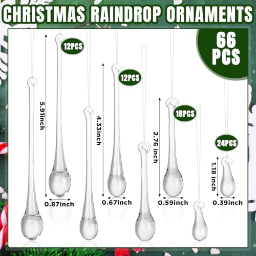 Image of 66 Pcs Clear Glass Teardrop Christmas Ornaments Crystal Raindrop Hanging Ornaments Crystal Chandelier Drop Pendant Icicles Decorations for Christmas in July Tree Party Supplies (4 Medium Size)
