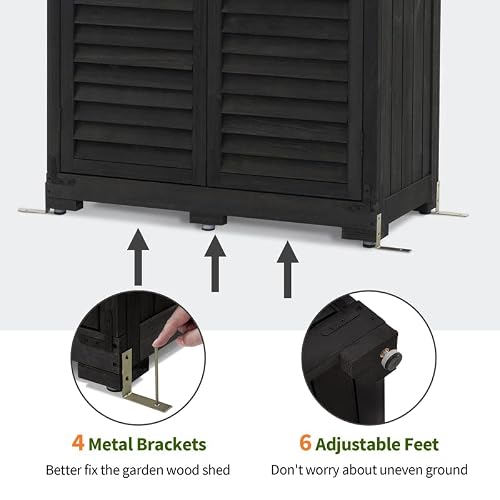 Mcombo Outdoor Storage Cabinet, Garden Storage Shed, Outside Vertical Shed With Lockers, Outdoor 63 Inches Wood Tall Shed For Yard And Patio 0870 (Black) #TOP6
