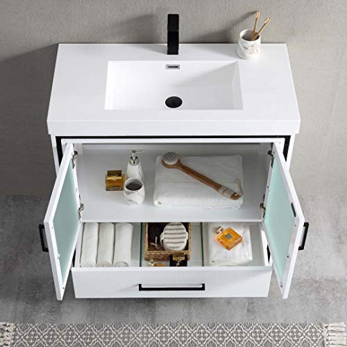 Classic Freestanding Transitional Loft Design 36" Single Bathroom Vanity With Acrylic Sink, 024 36 01 A (36 Inch-Acrylic, Glossy White) #TOP3