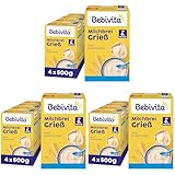 Bebivita Milchbrei Grieß (4x500g), Babybrei ab 6. Monat, ohne Zuckerzusatz, mit wertvollen Mineralstoffen und Vitaminen, gut sättigend (Packung mit 3)