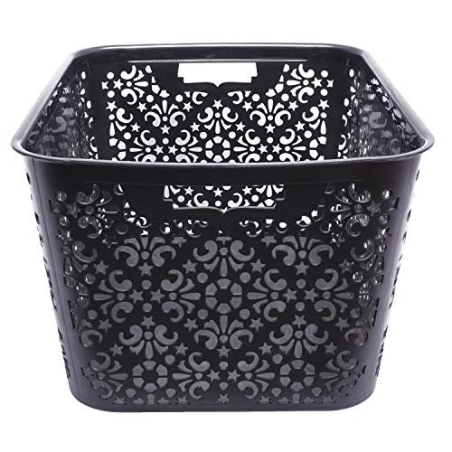 Image of Cutting Edge Essentials Plastic Storage Baskets /Shelf /Turkish Rack without Lid - Set of 2 for Fruit Vegetable Bathroom Stationary Home Basket with Handle (Black, Large)