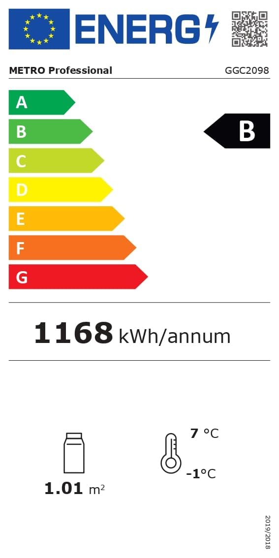 METRO Professional Panorama Kühlvitrine GGC2098, 42.8 x 38.6 x 111 cm, 98 L, 4 verstellbare Einlegeböden, LED-Beleuchtung, Weiß