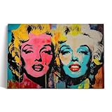 Andy Warhol inspired Pop Art Wall Art Canvas Framed Painting for Home Bedroom Office Decor (Dual Icons Marilyn Monroe, 24x16, Wrapped Canvas)