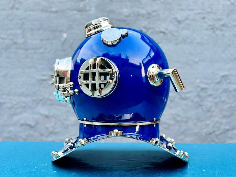 Diving Helmet | Nautical Diving Helmet | US Navy Deep Sea Divers Helmet Maritime Ship's Decorative Helmet Blue / Chrome Finish