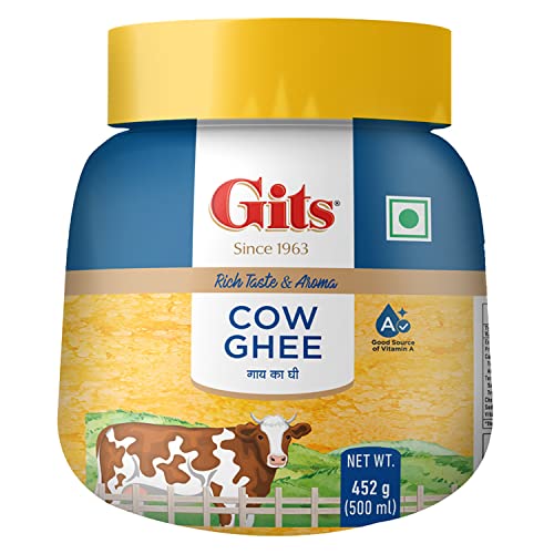 Image of Gits Cow Ghee 500 ml Jar | Pack of 2 | Aroma in every drop |Pure Veg, Pure Cow Ghee, Desi Ghee, No preservatives | Rich Taste & Aroma | Good source of Vitamin A, Delicious, Healthy & Nutritious | Good for Digestion, Heart, Skin and Hair | Homemade taste