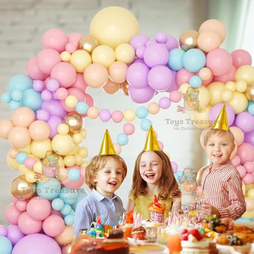 Image of 104Pcs Happy Birthday Decoration Kit - Pastel Rainbow Balloons with Happy Birthday Banner for Kids Party Celebration Decorations