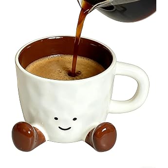 Cute Coffee Cup with Feet 400 ml Ceramic Coffee Mug Aesthetic Water Cup with Handle Funny Mug for Office and Home Gifts for Men and Women