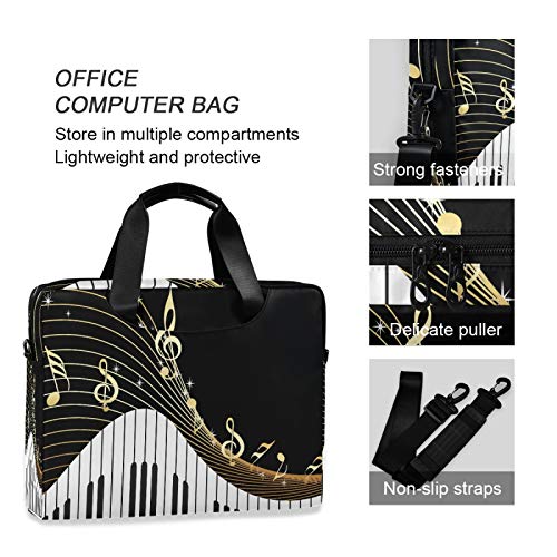 Laptop Shoulder Bag Piano Keyboard Music Note Art Portable Laptop Sleeve Case with Strap for 14/15.6/16in Notebook Computer Messenger Bag for Women Men Briefcase - Thumbnail 4