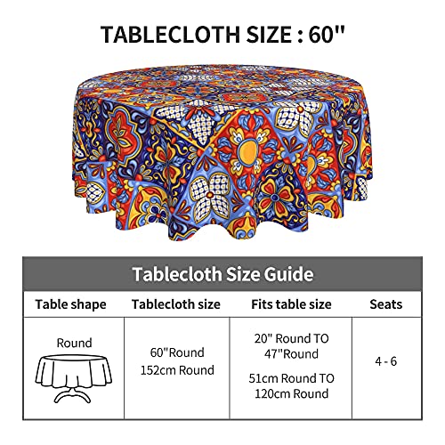 Absop Mexican Talavera Round Tablecloth 60 Inch Mexican Tablecloth Round Dining Table Cover Mexican Ceramic Tile Table Cloth Elegant Tablecloths For Round Tables Kitchen Dining Room Indoor Outdoor #TOP4