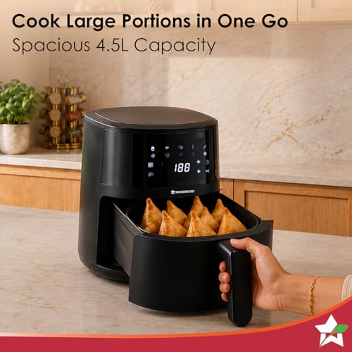 Image of Wonderchef Platinum Digital Air Fryer for Kitchen, 4.5L, 1350W, Rapid Air Technology, 10 Pre-Set Functions, Temperature and Time Control, Automatic Shut-Off, 2-Yr Warranty