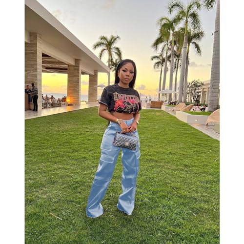 Yeshire Women's High Waisted Cargo Pants Y2K Streetwear Baggy Fashion Straight Wide Leg Pants2