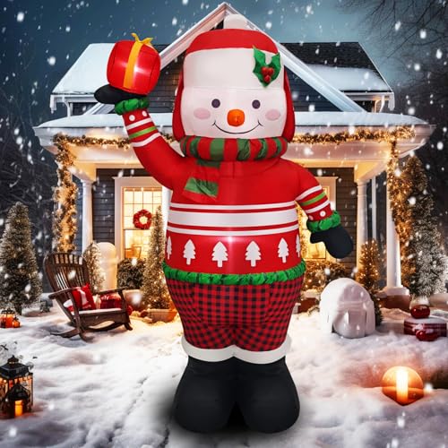 6FT Christmas Inflatable Snowman Decoration Blow Up Snow Man with Red Sweater & Presents Holiday...