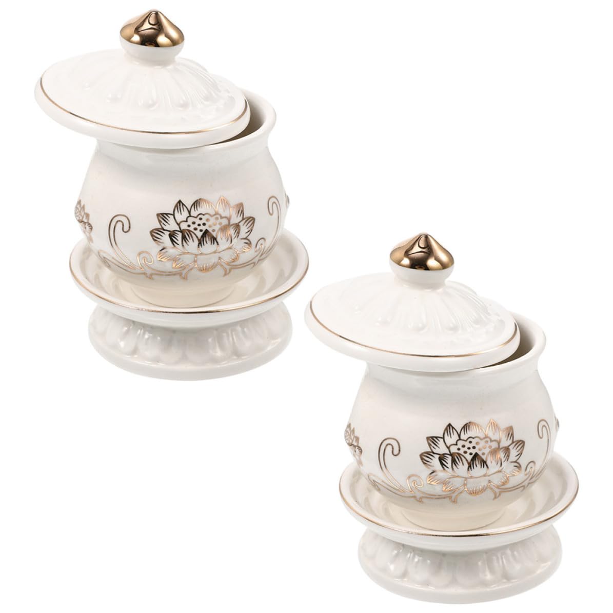 Coupe d'offrande eau bénite céramique blanche motif lotus pour rituel maison temple bouddhiste