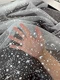 Star Print Organza Fabric - Lightweight - Shimmer Fabric - Machine Washable - Sheer Fabric by The Yard - Ideal for Gowns, Veils, Evening Wear - 3 oz per Linear Yard - 58 Inches Wide - 1 Yard (Silver)
