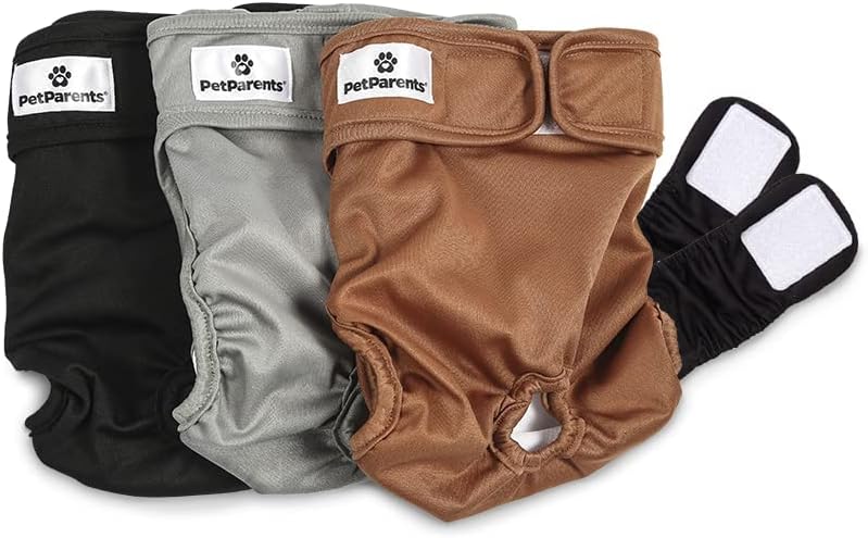 Pet Parents® Pañales lavables para perros (paquete de 3) + Extendrs® de pañales duraderos para perros, pañales premium para perros hembra (grande, natural)