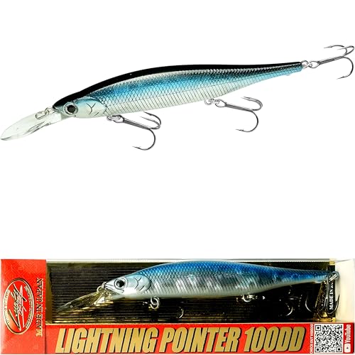LUCKY CRAFT Lightning Pointer 100DD Fishing Lures, 4" Length Deep Diving Jerkbait, 7ft Suspended Depth Hard Bait, Trout and Bass Fishing Gear, 052 Aurora Black