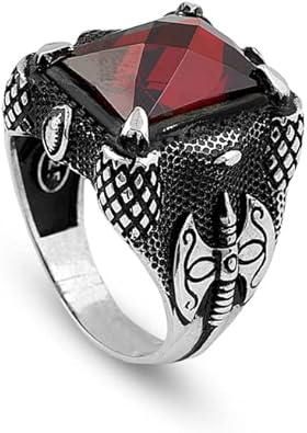 Ruby Ring Men, Red Stone Silver Men Ring, Turkish Handmade Ring, 925 Sterling Silver,Mens Ax Ring, Ruby Silver Ring, Gift For Him