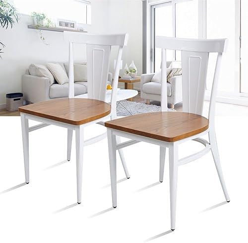 Miniatura 2 de Juego de 2 sillas de comedor resistentes, sillas apilables comerciales con asiento de madera y marco de metal, capacidad de 500 libras, para cocina,