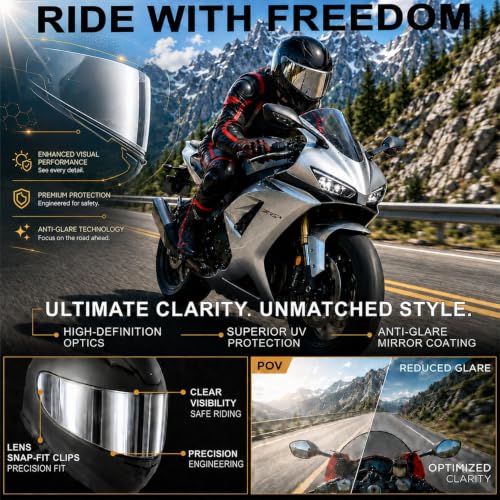 Image of PSLER Shatterproof Helmet Visor for HJ17,C90,C91,SY&CL-MAX 3,Silver | Impact-Resistant ,UV400 Protection, Motorcycle Tinted Face Shield for HJ17,C90,C91,CL-MAX 2, IS-MAX BT, SY-MAX 3, IS-MAX 2