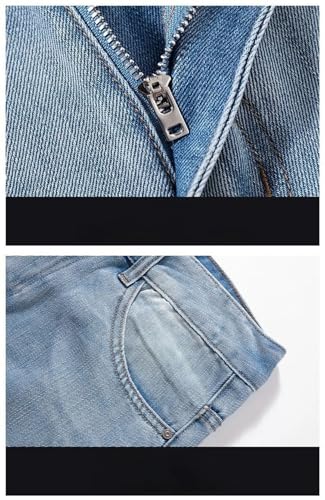 Hndudnff Men Thin Jeans Business Straight Loose Pants Comfortable Breathable Zipper Denim Pants4