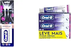 Escova de Dente Oral-B Indicador Black Charcoal 3 Unidades + Creme Dental Clareador Oral-B 3D White Brilliant Fresh 70g - 3 Unidades