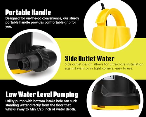 6699 Submersible Sump Pump 1HP Portable Water Pump 5000GPH Drain Water for Pool Pond Hot Tub Flooded House High Flow/Low Water Level Mode Adjustable by 6699 - Image 4