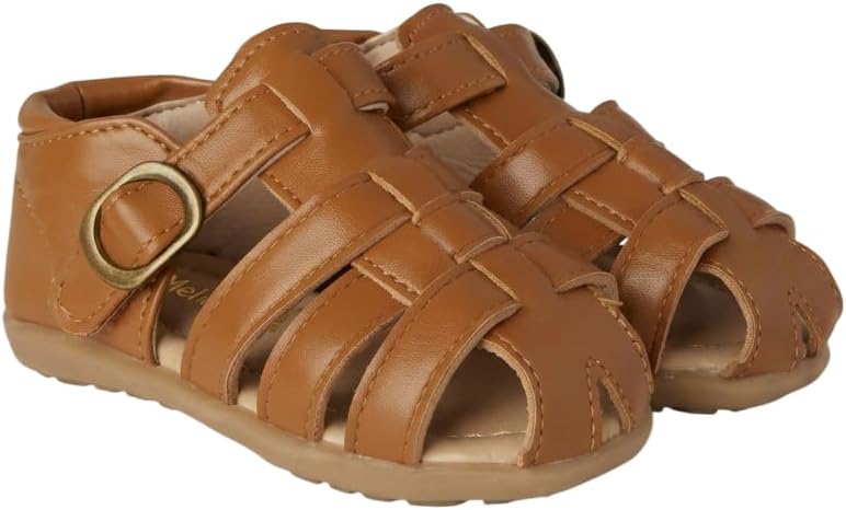 Kids Leather Fisherman Sandals, Closed Toe Summer Sandals for Toddler Boys & Girls, Adjustable Buckle Strap