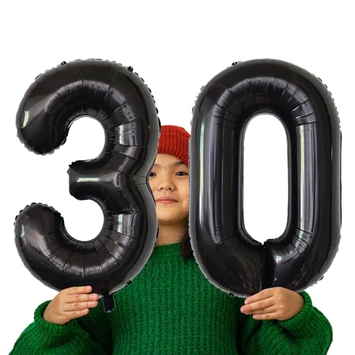 Image of Number Balloons Black Party Balloon - Giant Number 30 Balloon, 40 Inch Large Balloon for 30th Birthday Decorations, Black Party Supplies for Men Women