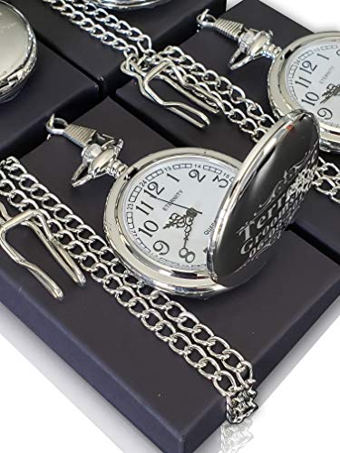 Eternity Engraving Inc. 6 Engraved Pocket Watches Custom Fitted Box Included, Buckle Chain, Engraving Included. Pocket Watch, Battery Included, Assorted Colors Set Of 6 (Black) #TOP5