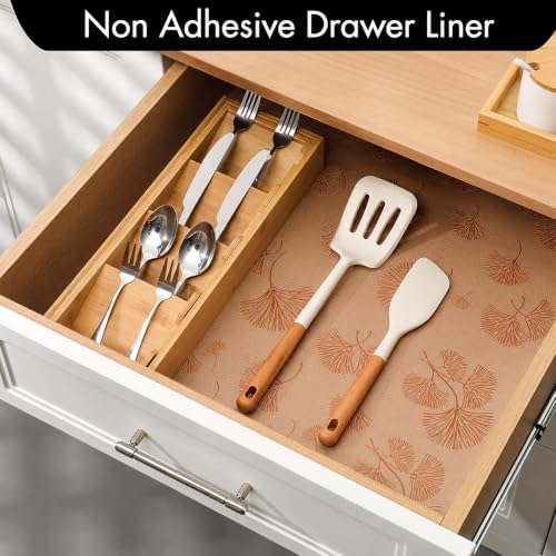 Image of ElastPro (45 cm X 5 m) Printed Shelf Liners for Kitchen Shelves, Drawer Mat, Shelf Liner, Fridge Mats, Kitchen Cabinet Drawer Mat Liner Sheets (Fan Leaf Copper)