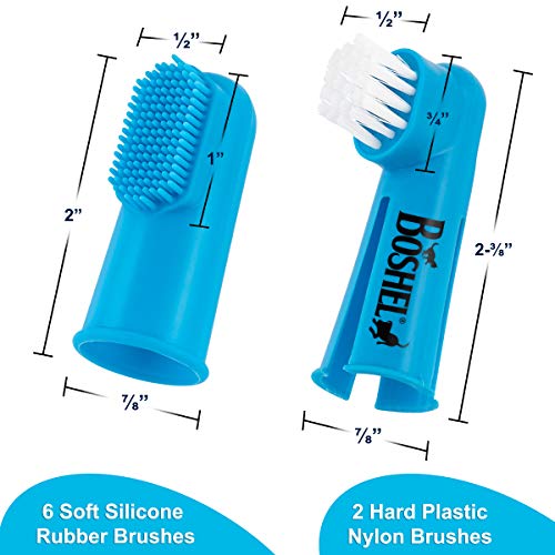 Boshel Dog Finger Toothbrush Set - 8 Pack Includes 6 Silicone Bristle + 2 Nylon Bristle Dog & Cat Toothbrushes - Approved - Dental Oral Care - Teeth & Gums Care Kit For Small, Medium & Large Pets #TOP1