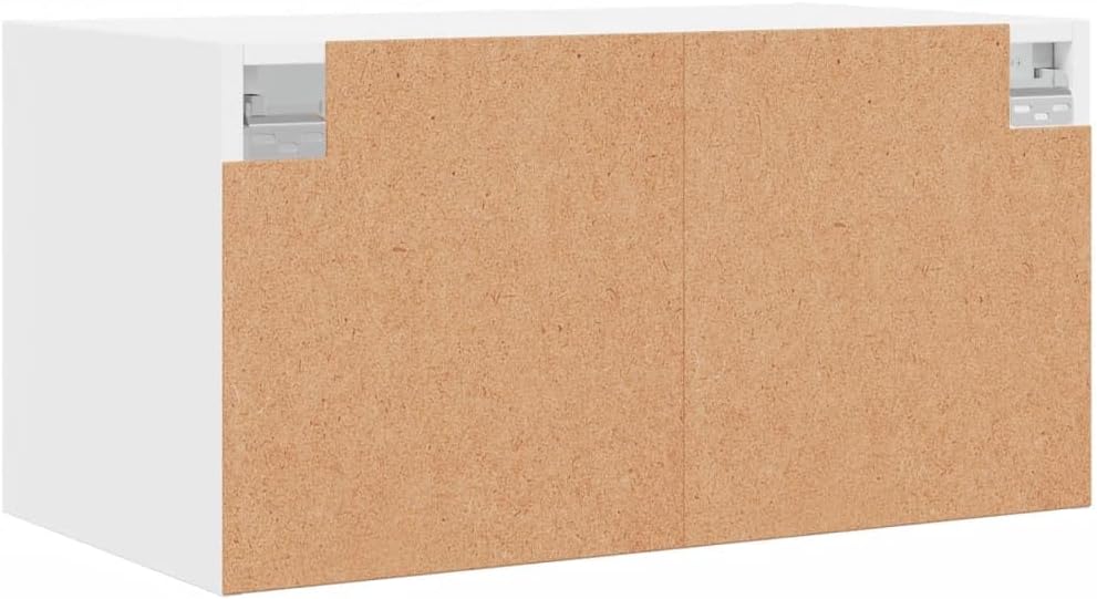 Wall Mounted Cabinet with Glass Doors, White Engineered Wood Furniture, 2 Compartment Storage for Kitchen or Living Room