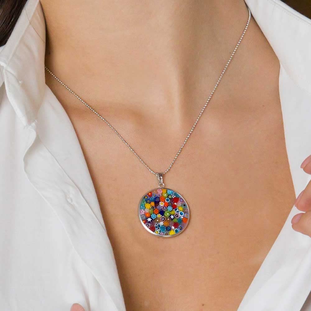 Venetiaurum - Collier pour Femme avec Pendentif Murrina 26mm en Verre de Murano Original et Argent 925 - Bijou Certifié Made in Italy