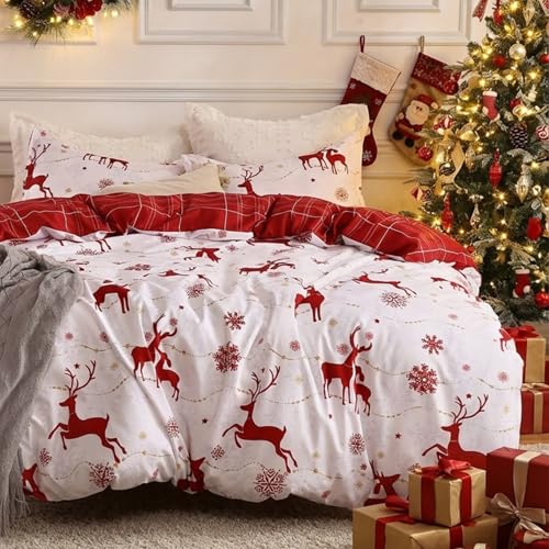 CAROMIO Christmas Duvet Cover Queen Reversible Printed Comforter Cover Set