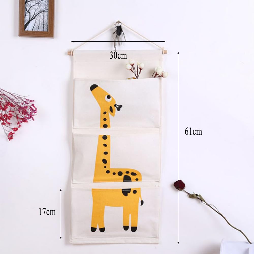 Poches De Rangement Suspendues Motif Girafe - 60x30 Cm, 3 Poches, Intérieur Imperméable, Pour Porte Ou Mur - 5