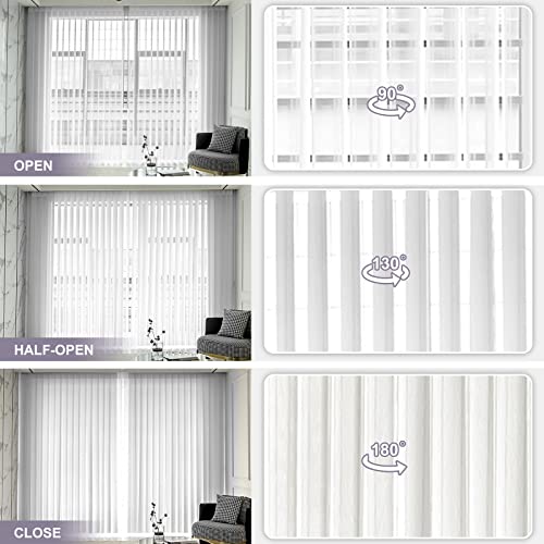 Graywind Manual Sheer Vertical Blinds Custom Size Adjust Light Fabric Sheer Free Wand Control Privacy Light Filtering Track Slats Set For Patio Sliding Glass Door Large Window (Striped White) #TOP1