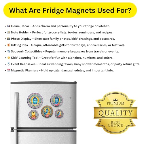 Image of Regalo Casila Buddha Art Fridge Magnets Set of 5 Wooden Refrigerator Magnets Spiritual Decorative Kitchen Magnets Souvenir Gift Set Strong Magnetic Home Decor