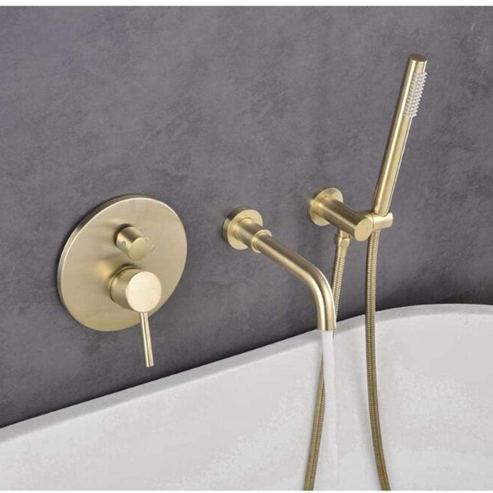 Juego de grifo de baño de latón montado en la pared + cabezal de ducha, cepillo de ducha de mano, dorado y negro