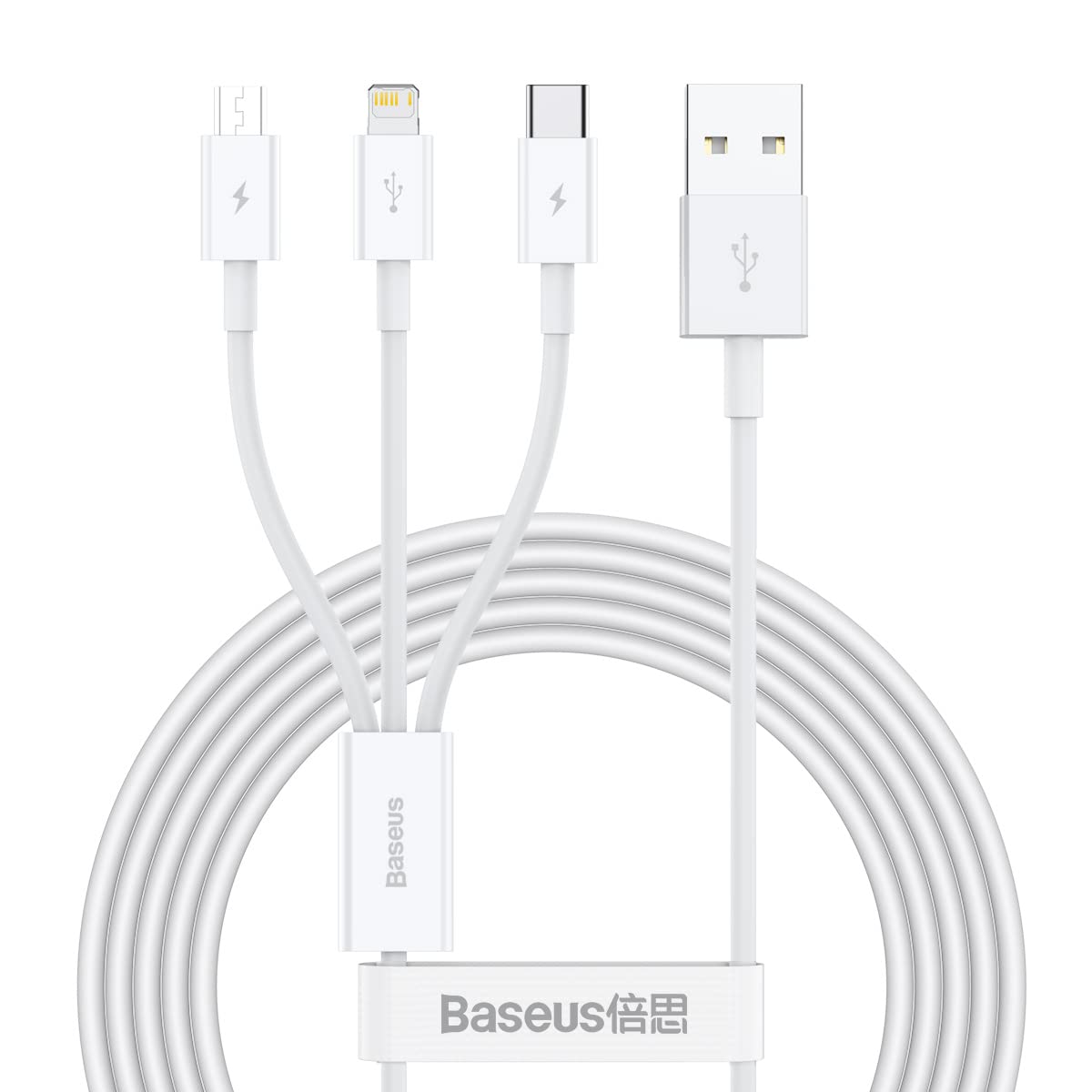 Baseus Superior Series PD 3.5A Multi Charging Cable, 3 in 1 Fast Charging & Data Transfer Cable from USB to Lightning/Type C/Micro USB Ports for iPhone, Samsung, Xiaomi, Nokia & More (1.5M) – White