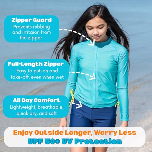 Image of SwimZip Girls' 3 Pc Swim Set w /Long Sleeve Rash Guard, Tankini & Shorts UPF 50+